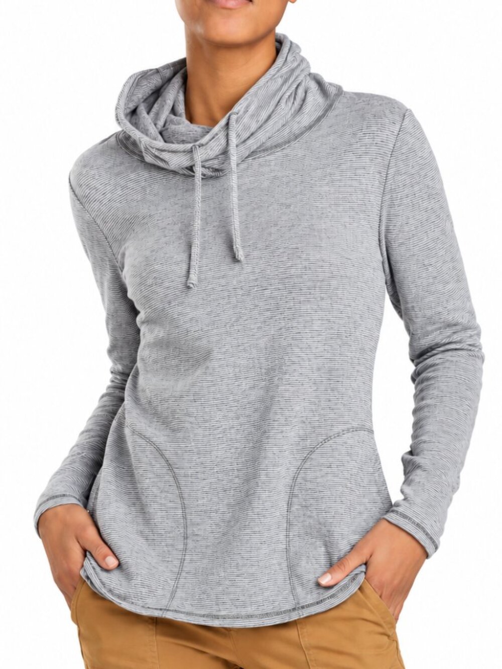 TOAD&CO Cold Spring Cowl Neck Hoodie Shirt Gray Stripe Medium Organic Pullover